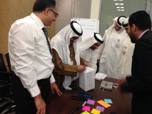 Workshop participants having fun with a design the box task. 